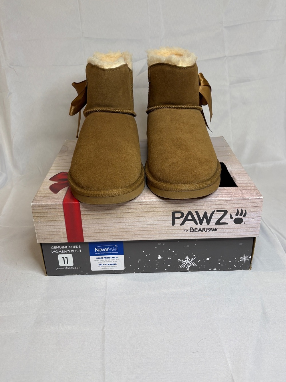 PAWZ Women's Chestnut Brown Suede Shearling-Lined Ankle Boots